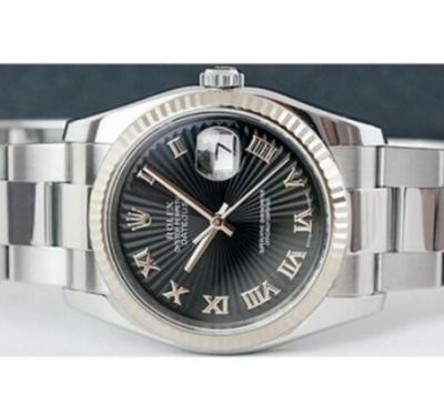 Replica Rolex Datejust Men Watch SS Black Sunburst Dial